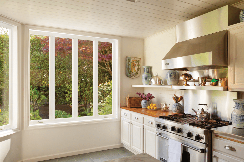 Residential windows in Portland, OR in a kitchen.  This is a 4-lite casement window.